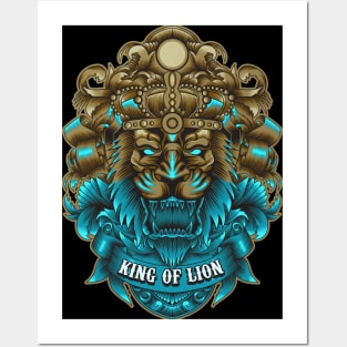 King of Lion with neon color and ornament Posters and Art